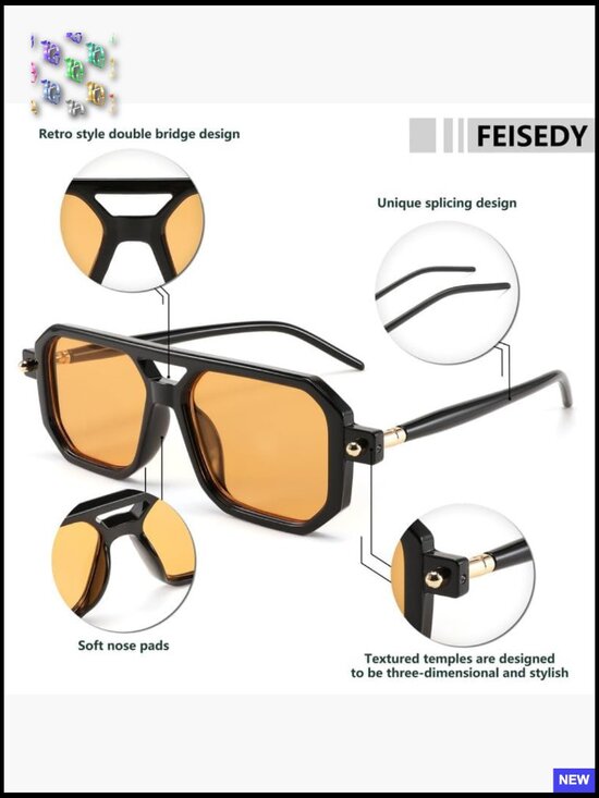 Vintage Square Aviator Sunglasses Retro Stylish Frame UV400 Protection Unisex main image 4